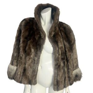 Vintage 1960s Regina Glenara by Glenoit Brown Faux Fur Cape Mob Wife Old Money